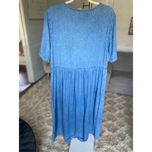 Vintage Boundary Waters Denim Dress Midi Button Front Pockets L Cottagecore 90s - Picture 7 of 11